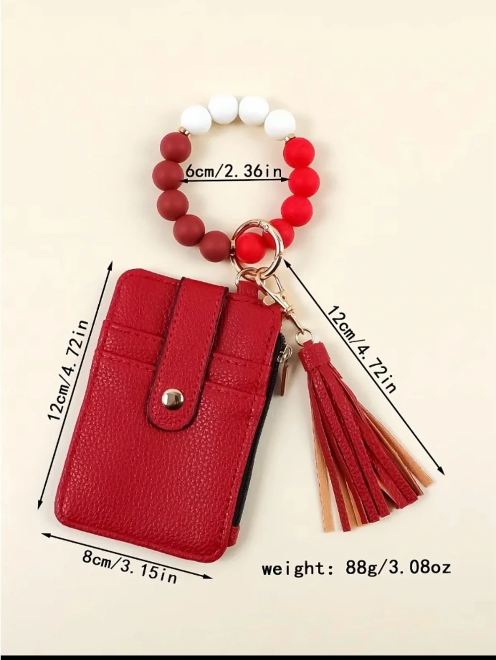 Red Beaded Wristlet Keychain with Tassel